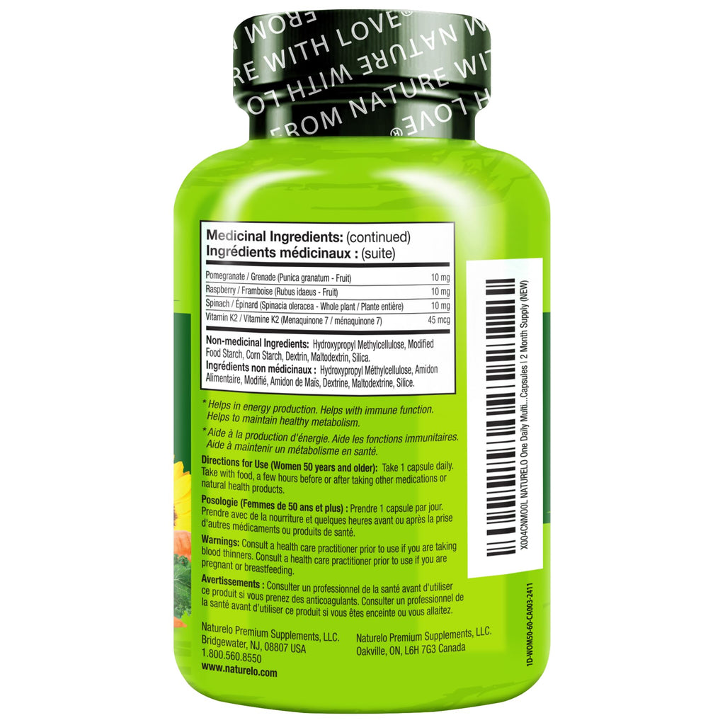 NATURELO One Daily Multivitamin for Women 50+ (Iron Free) - Menopause Support for Women Over 50 - Whole Food Supplement - Non-GMO - No Soy - 60 Capsules - 2 Month Supply NATURELOBuy Supplements Australia