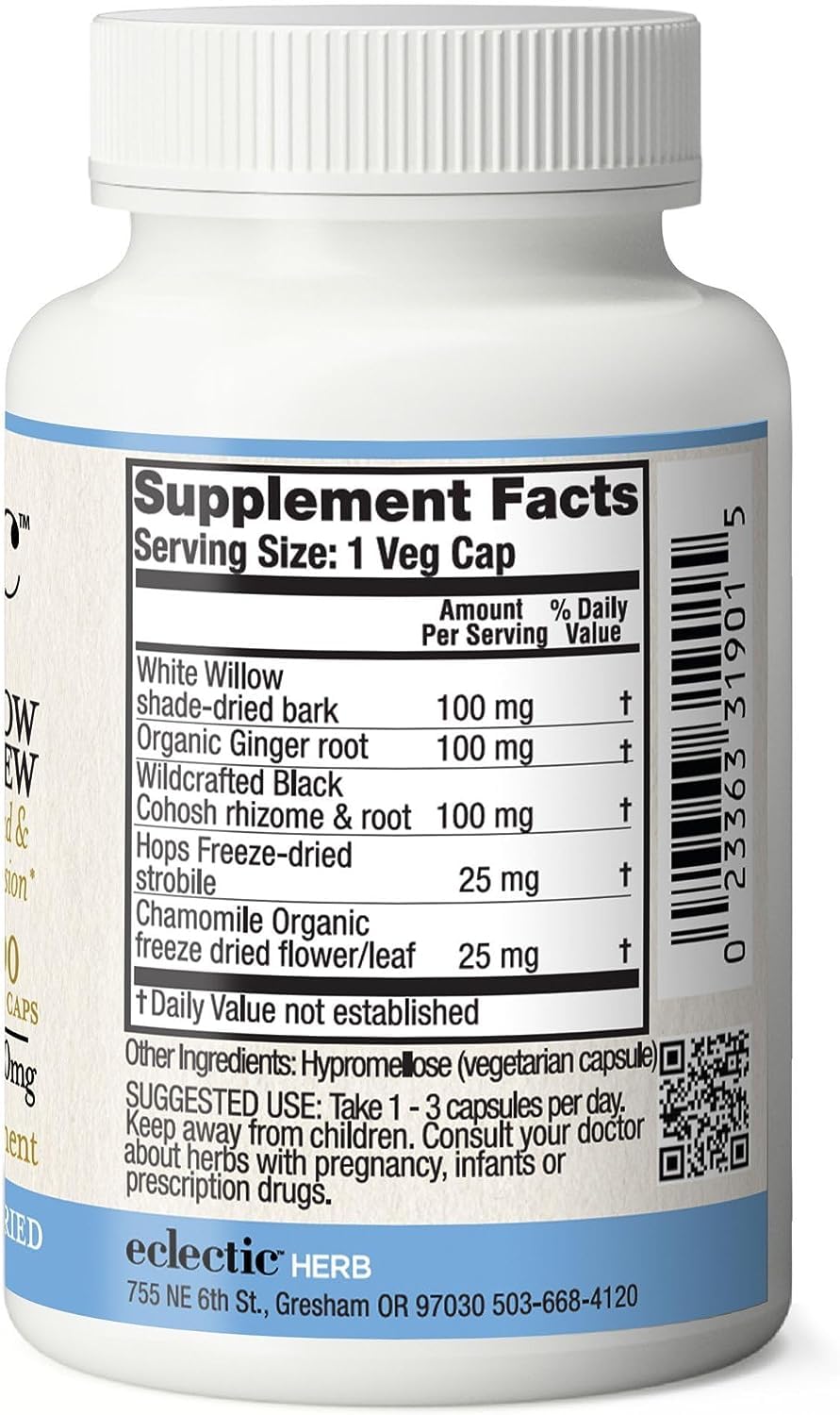 Eclectic Institute Raw Fresh Freeze-Dried Non-GMO White Willow - Feverfew | Support Body's Response to Occasional Pain | 90 CT (350 mg) ECLECTIC INSTITUTEBuy Supplements Australia