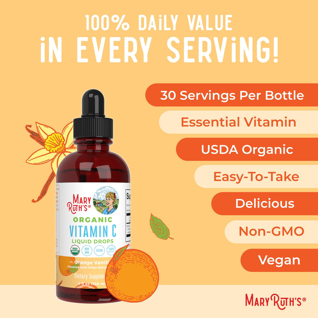 MaryRuth Organics Organic Vitamin C Supplement | Liquid Vitamin C Liquid Drops for Adults & Kids | Immune Support Supplement for Overall Health | Vegan | Non-GMO | Gluten Free | 4 Fl Oz MARYRUTH'SBuy Supplements Australia