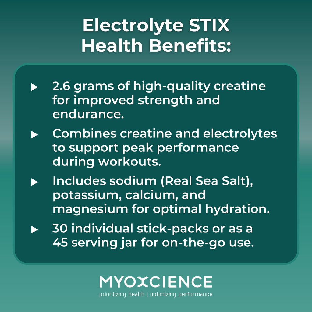 MYOXCIENCE Electrolyte STIX | Creatine Electrolyte Powder | Recovery from Exercise & Muscle Development w/Real Salt (Unflavored) (Jar 45 ct) MYOXCIENCE buy supplements Au