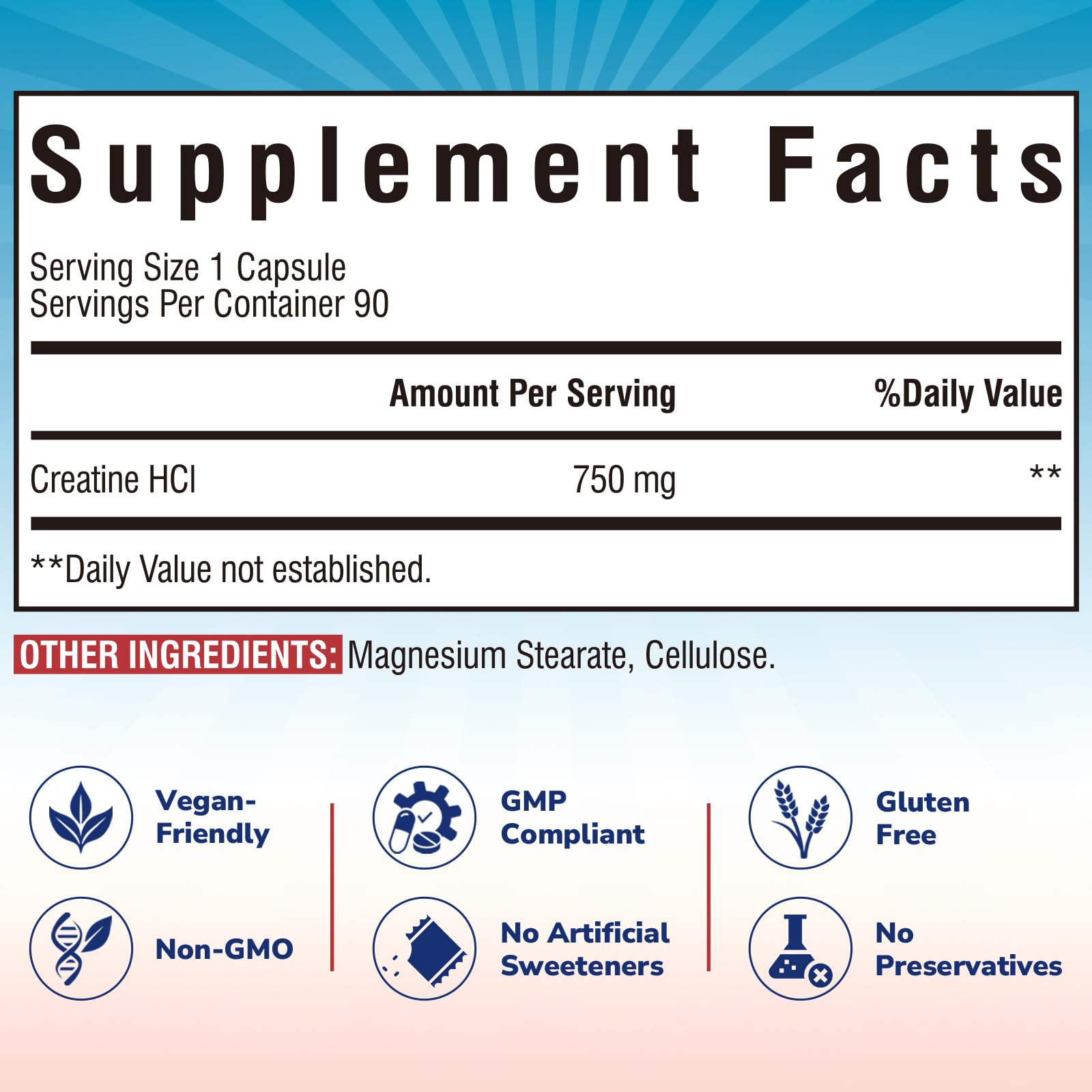 Vitalibre Creatine HCl Capsule, 750mg High Absorption Creatine Hydrochloride, Endurance, Strength, Fast Absorbing, No Load, No Bloat, Monohydrate Micronized Alternative, Once Daily, 90 Capsules VitalibreBuy Supplements Australia