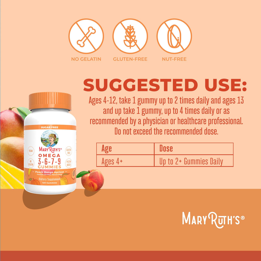 MaryRuth Organics Vegan Omega 3 6 7 9 Gummies | Up to 4 Month Supply | Omega 3 Supplement with Flaxseed Oil | Omega 3 Gummies