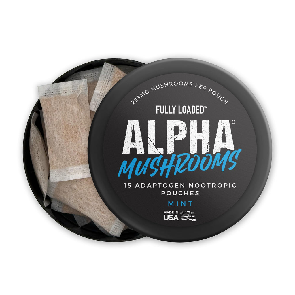 Fully Loaded Alpha Mushrooms - Adaptogen Nootropic Pouches (5-Pack, Mint) - - Lion's Mane, Cordyceps, & Chaga - 5 cans, 15 Pouches per can - Functional Mushrooms - Made in The USA Fully Loaded BullseyeBuy Supplements Australia