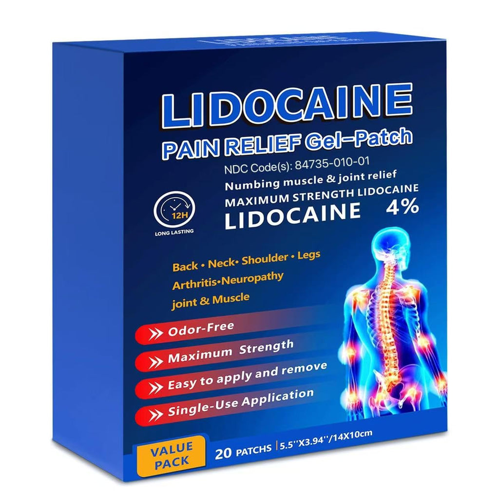 KIbabyDI Professional Lidocaine Pain Relief Patches - 20 Count | 4% Medicated Gel Patches for Targeted Joint & Muscle Comfort | Long-Lasting 12-Hour Relief, Ultra-Flexible Design -lb234 KIbabyDIBuy Supplements Australia