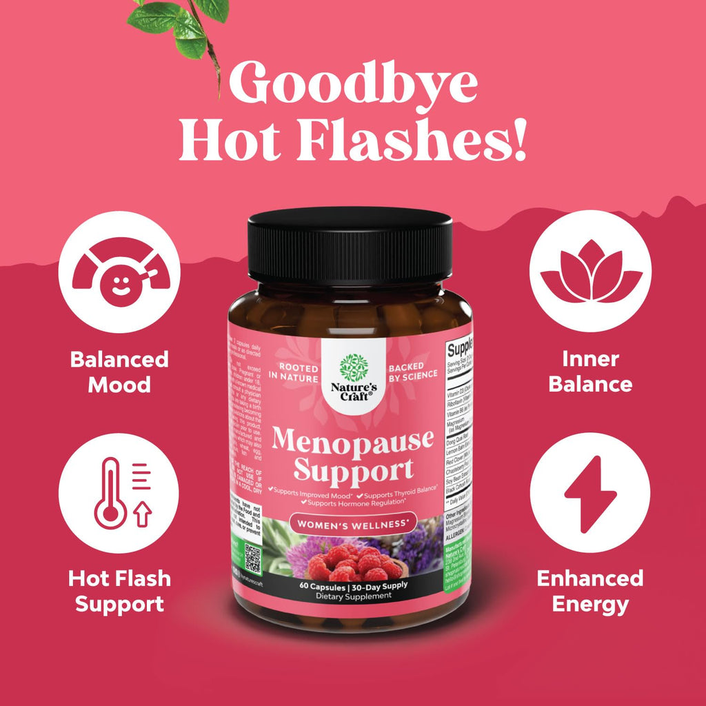 Complete Herbal Menopause Supplement for Women - Female Hormone Balance Capsules for Night Sweats Hot Flashes & Mood Swings with Dong Quai, Chaste Berry & Black Cohosh Root - 60 Count Natures CraftBuy Supplements Australia