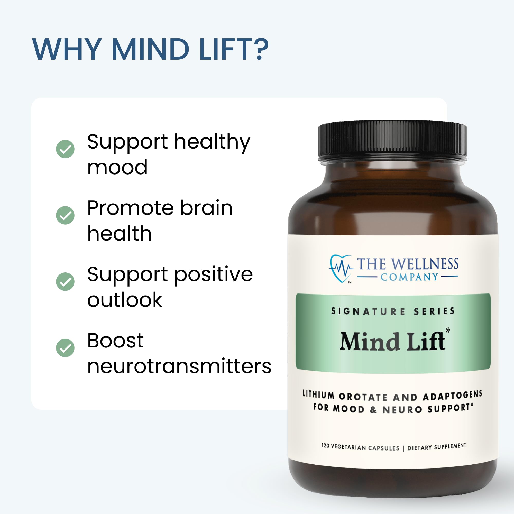 Mind Lift - Mood Boost, Mental Focus, Cognitive Defense - Lithium, GABA, DHA L-Phenylalanine | 60ct (1 Month Supply) The Wellness CompanyBuy Supplements Australia