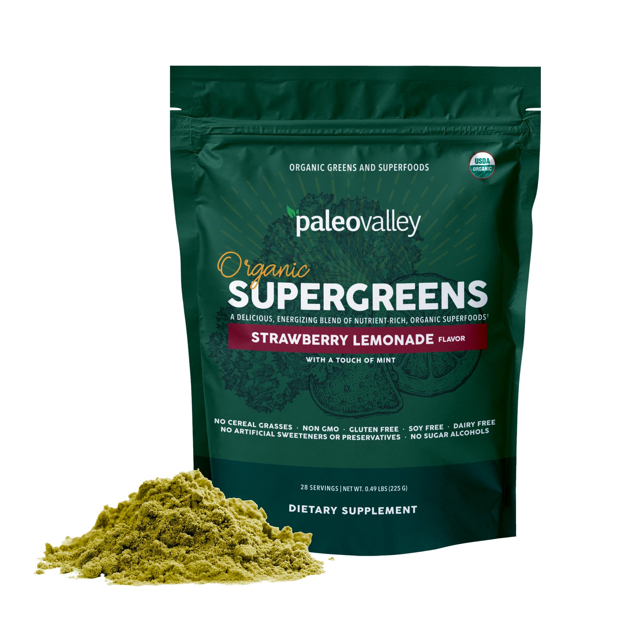 Paleovalley Organic Supergreens - Organic Greens Powder Superfood for Immune Support - Paleo Green Powder Blend - 28 Servings - 23 Superfoods - Gluten Free, No Cereal Grasses, Soy or Grain PaleovalleyBuy Supplements Australia