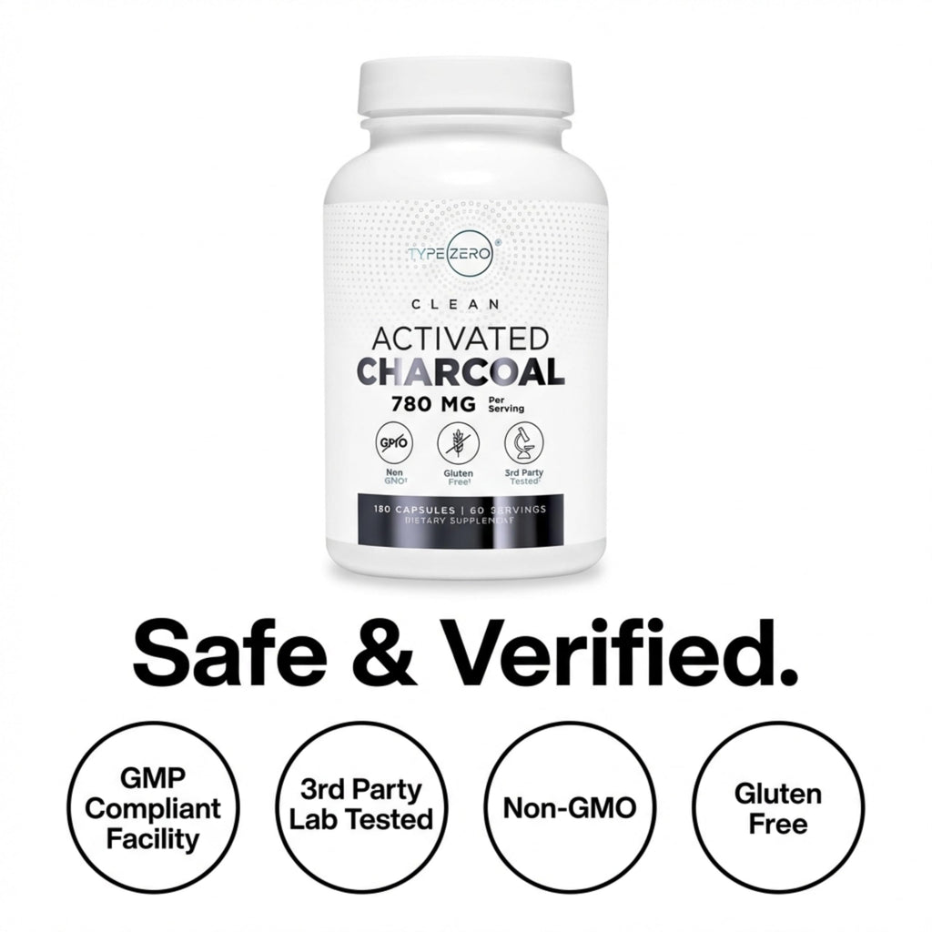 Type Zero Activated Charcoal Capsules (180 Count) - 60 Servings, 780mg Per Serving, from Coconut Shell, Non-GMO, Gluten-Free Type ZeroBuy Supplements Australia
