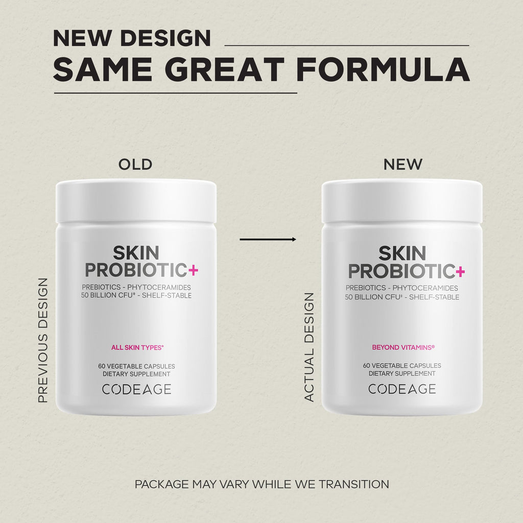 Codeage Skin Probiotics + Prebiotics - Skin Care Routine Supplement - 50 Billion CFU - Ayurvedic Botanical Herbs - Face Probiotics - Shelf Stable Cleanser, Non-GMO, Vegan - 60 Capsules CodeageBuy Supplements Australia