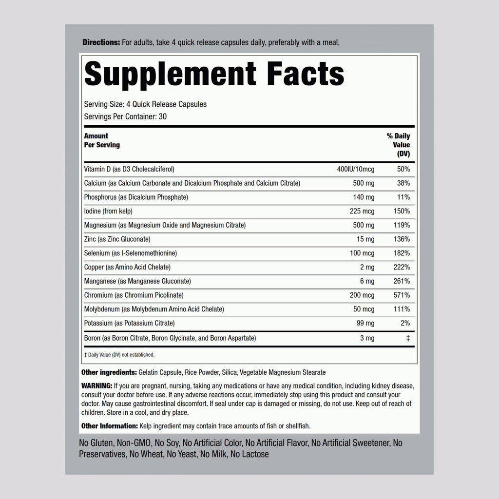 Piping Rock Mega Multi Mineral Chelated Supplement | 120 Capsules | for Men and Women | Iron Free | Non-GMO, Gluten Free Piping RockBuy Supplements Australia