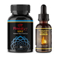 Two dietary supplement bottles, one labeled 'Pineal XT Gold' and the other 'Pharaoh's Nectar', on a white background.