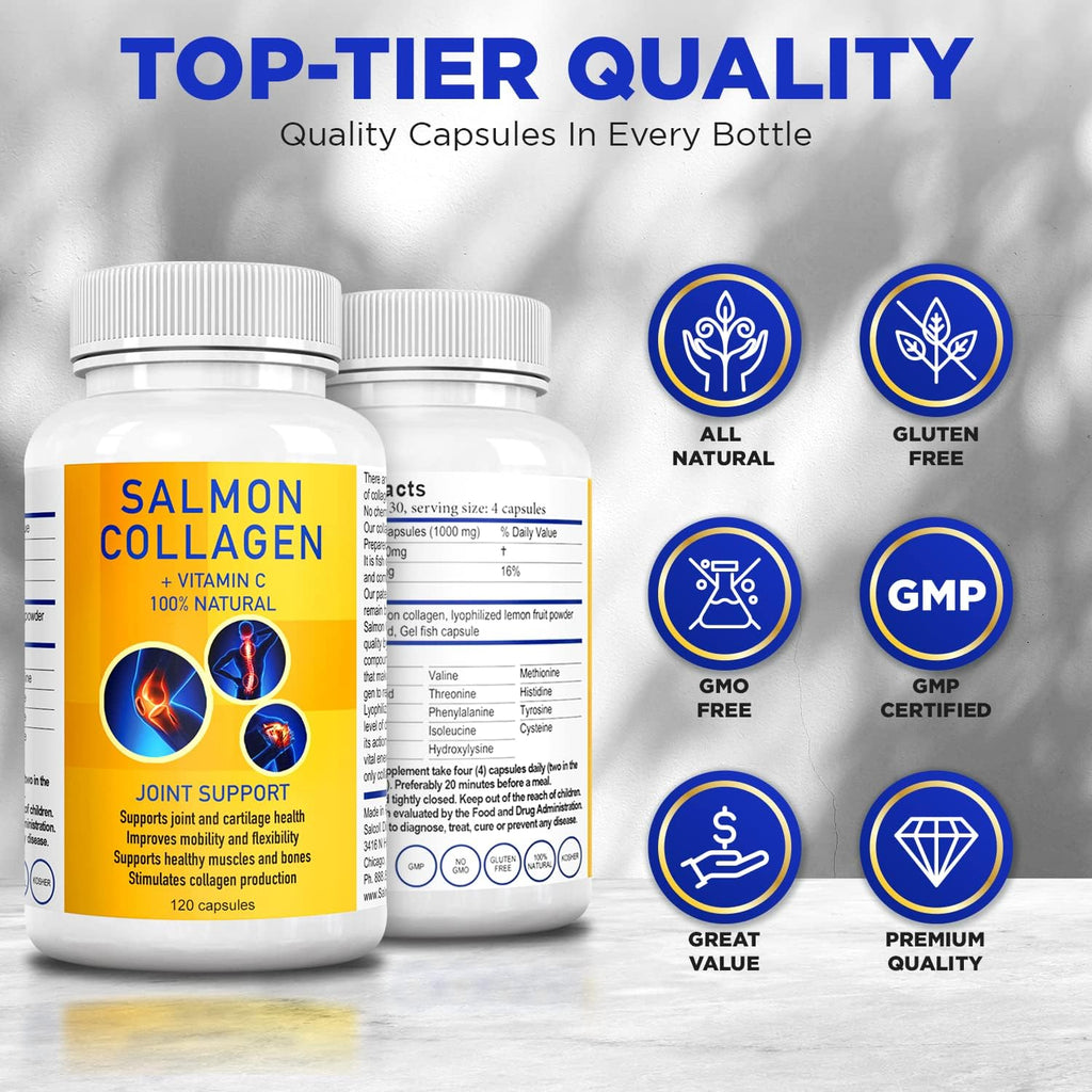 Salcoll Premium Marine Collagen Capsules, 120 Count, Fish Collagen Supplement for Joint Support, Skin, Hair & Nails Salcoll buy supplements Au