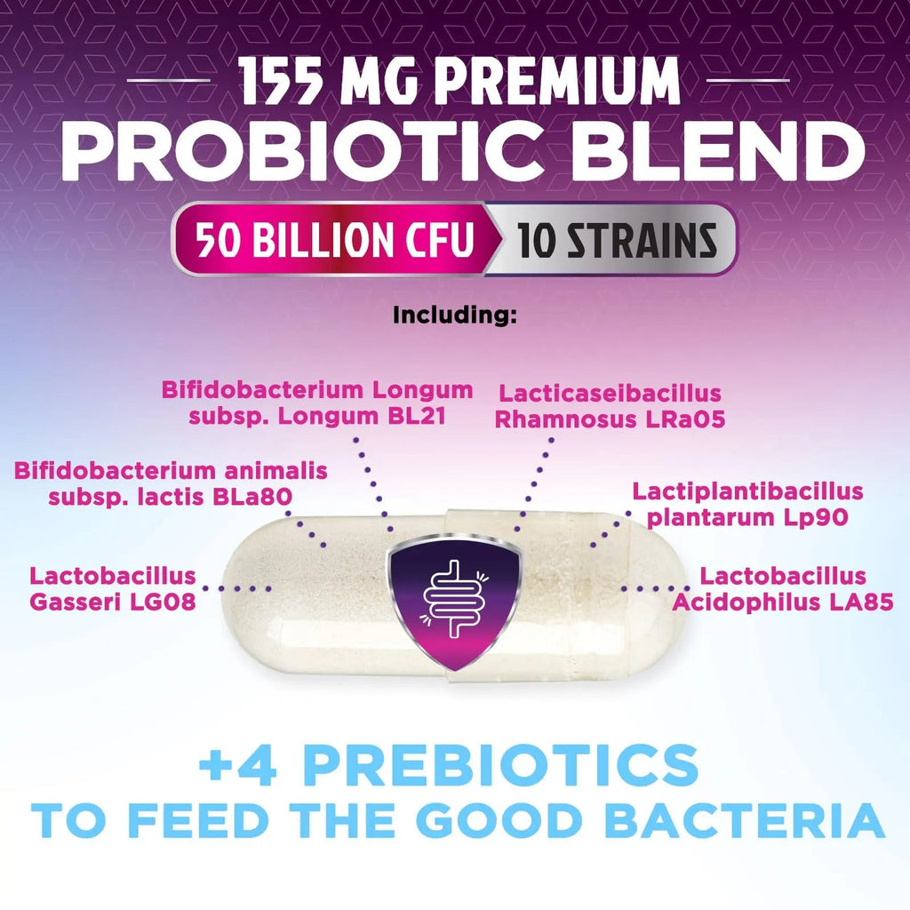 Probiotics 50 Billion CFU per Serving - 10 Strains + Prebiotics - Digestive Health, Gut & Immune Support - Supports Occasional Constipation, Gas & Bloating for Women & Men Shelf Stable - 60 Capsules Nature's NutritionBuy Supplements Australia