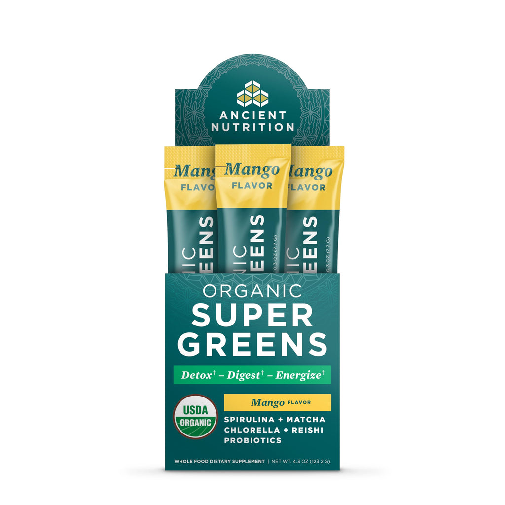 Ancient Nutrition SuperGreens Powder with Probiotics, Organic Mango Flavor Greens, Made from Real Fruits, Vegetables and Herbs, Digestive and Energy Support, 16 Stick Packs, 4.3oz Ancient NutritionBuy Supplements Australia