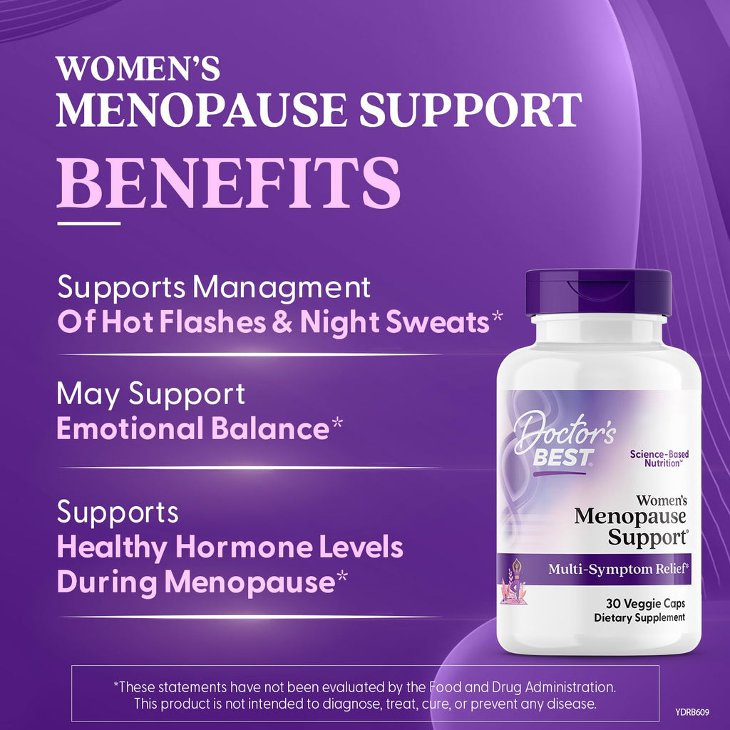 Doctors Best Womens Menopause Support (Soy Isoflavone, Black Cohosh, Chaste Tree), Multi-Symptom Relief, Non-GMO, Gluten Free, Vegan 30 Veggie Caps Doctor's BESTBuy Supplements Australia