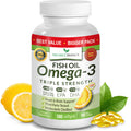 Triple Strength Omega 3 Fish Oil Supplements 2400mg | 180 Capsules, Burpless High Potency Lemon Flavor, High EPA DHA for Men & Women Ultra Pure Softgels