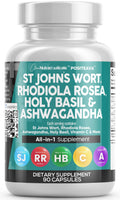 Clean Nutraceuticals St Johns Wort Rhodiola Rosea Holy Basil Ashwagandha - Mood Support for Women and Men with Vitamin C & Black Pepper Extract - 90 Caps Clean Nutraceuticals buy supplements Au