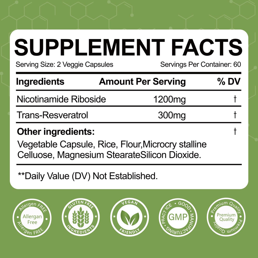 Yalei NAD Resveratrol Supplement 1500mg,120 Veggie Capsules | Liposomal NAD Plus Boosting | Support Cellular Health, Stamina & Healthy Aging for Women & Men | Non-GMO YaleiBuy Supplements Australia