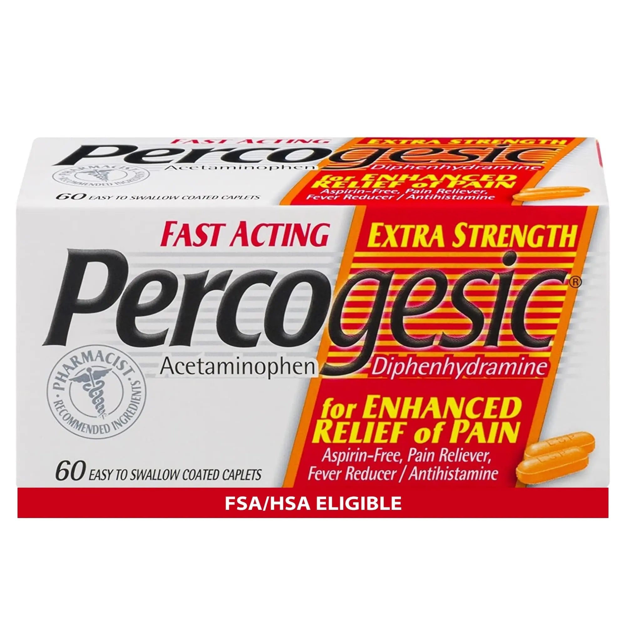 Percogesic Extra Strength Acetaminophen & Diphenhydramine Pain Relief, Fast-Acting Aspirin-Free Fever Reducer & Antihistamine, 60 Count PercogesicBuy Supplements Australia
