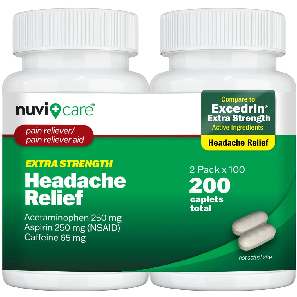 NUVICARE Headache Relief with Acetaminophen 250 mg, Aspirin (NSAID) 250 mg, Caffeine 65 mg - Temporary Relief of Minor Aches & Pains - Compare to Excedrin Extra Strength Pain Reliever (2 Pack) NUVICAREBuy Supplements Australia