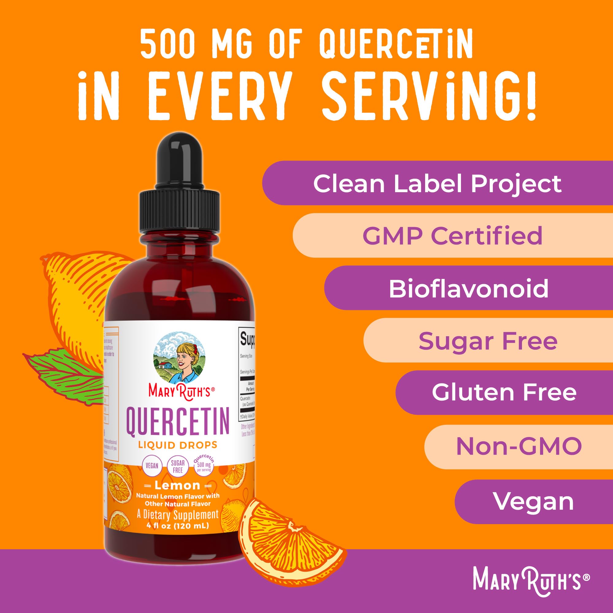 MaryRuth Organics Quercetin Liquid Drops | Sugar Free | 500mg for Adults 18 & Over | Cardiovascular Health for Adults | Bioflavonoid | Vegan | Non-GMO | Gluten Free | 4 Fl Oz MARYRUTH'SBuy Supplements Australia