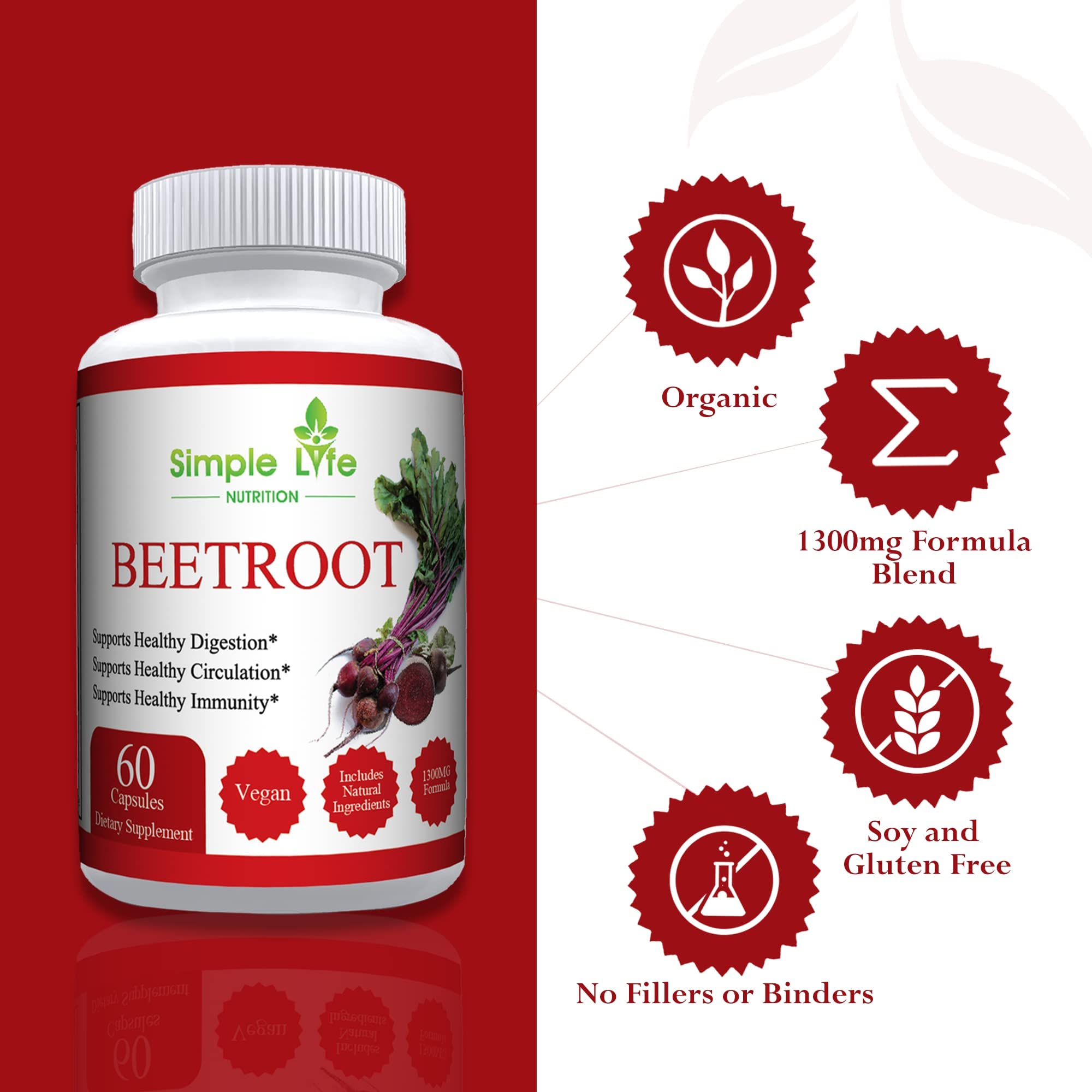 Simple Life Nutrition Organic Beet Root Powder Capsules - Nitric Oxide Booster for Men Simple Life NutritionBuy Supplements Australia