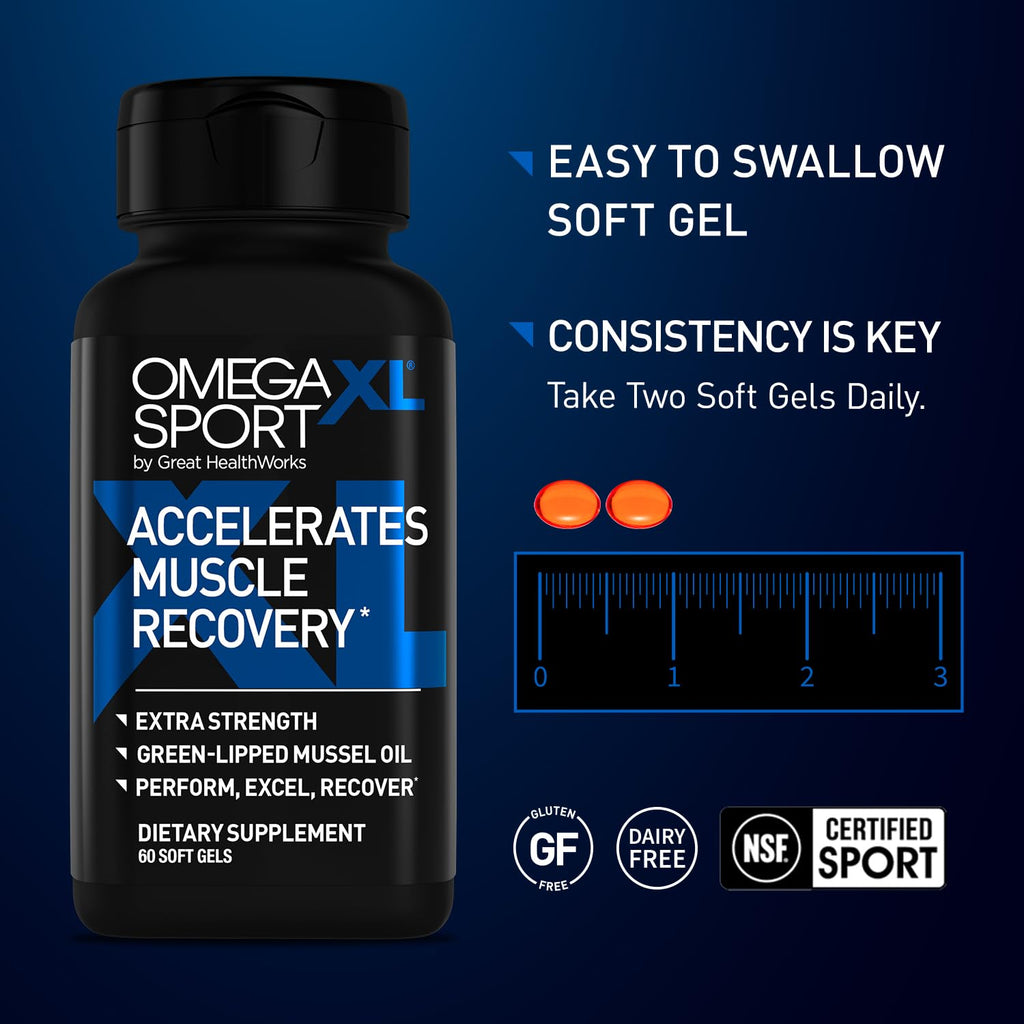 OmegaXL Sport Extra Strength Muscle Recovery Supplement and Respiratory Support Supplement - Improves DOMS and ROM, Clinically Supported Green-Lipped Mussel Oil (60 Softgels) OmegaXL buy supplements Au