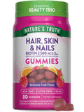 Nature's Truth Hair Skin and Nails Gummies | 80 Count | 2500mcg of Biotin | Vegan, Non-GMO, Gluten Free Supplement