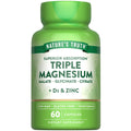 Green supplement bottle labeled 'Nature's Truth Triple Magnesium' on a white background