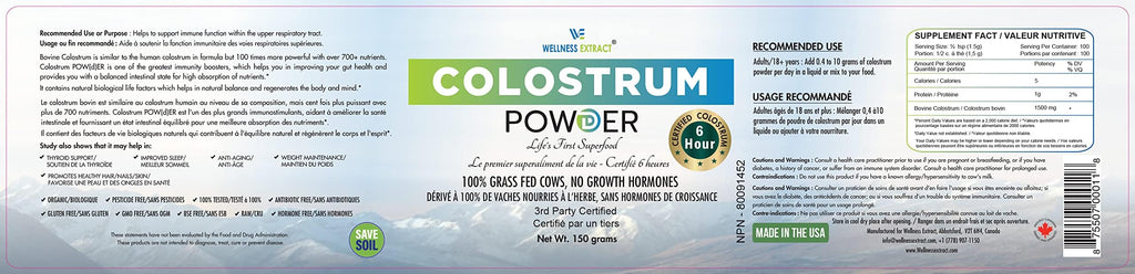 WELLNESS EXTRACT Bovine Colostrum Powder Rich in Protein & Lactoferrin- The True Certified Supplement for Immune Support, Gut Health, Muscle Growth - 150g WELLNESS EXTRACTBuy Supplements Australia