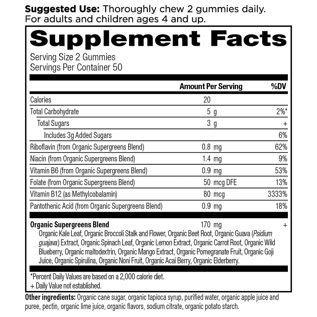 Ancient Nutrition Supergreens Gummy, Organic Superfood Gummy Made from Real Fruits, Vegetables and Herbs, for Digestive and Energy Support, 100 Count, Strawberry Watermelon Ancient NutritionBuy Supplements Australia