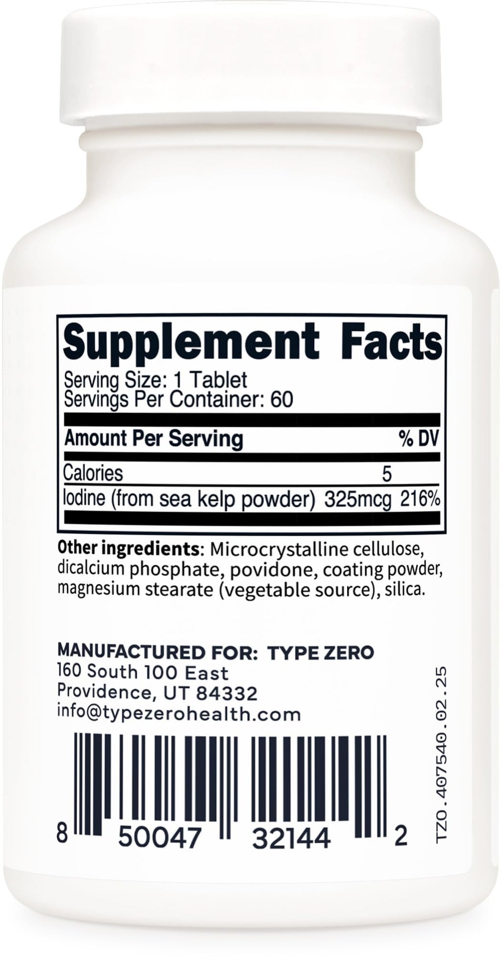 Type Zero Clean Iodine Tablets (60 Servings, 325 MCG Per Serving) - from Sea Kelp, Non-GMO, Gluten Free Type ZeroBuy Supplements Australia