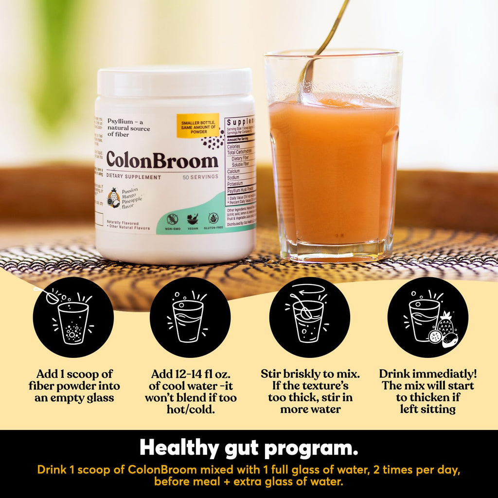 ColonBroom Psyllium Husk Powder with Stevia (Tropical Fruits) - Colon Cleanse for Bloating Relief & Gut Health - Colon Broom Fiber Powder Drink - Vegan Fiber Powder Stevia Supplement, 50 Servings ColonBroomBuy Supplements Australia