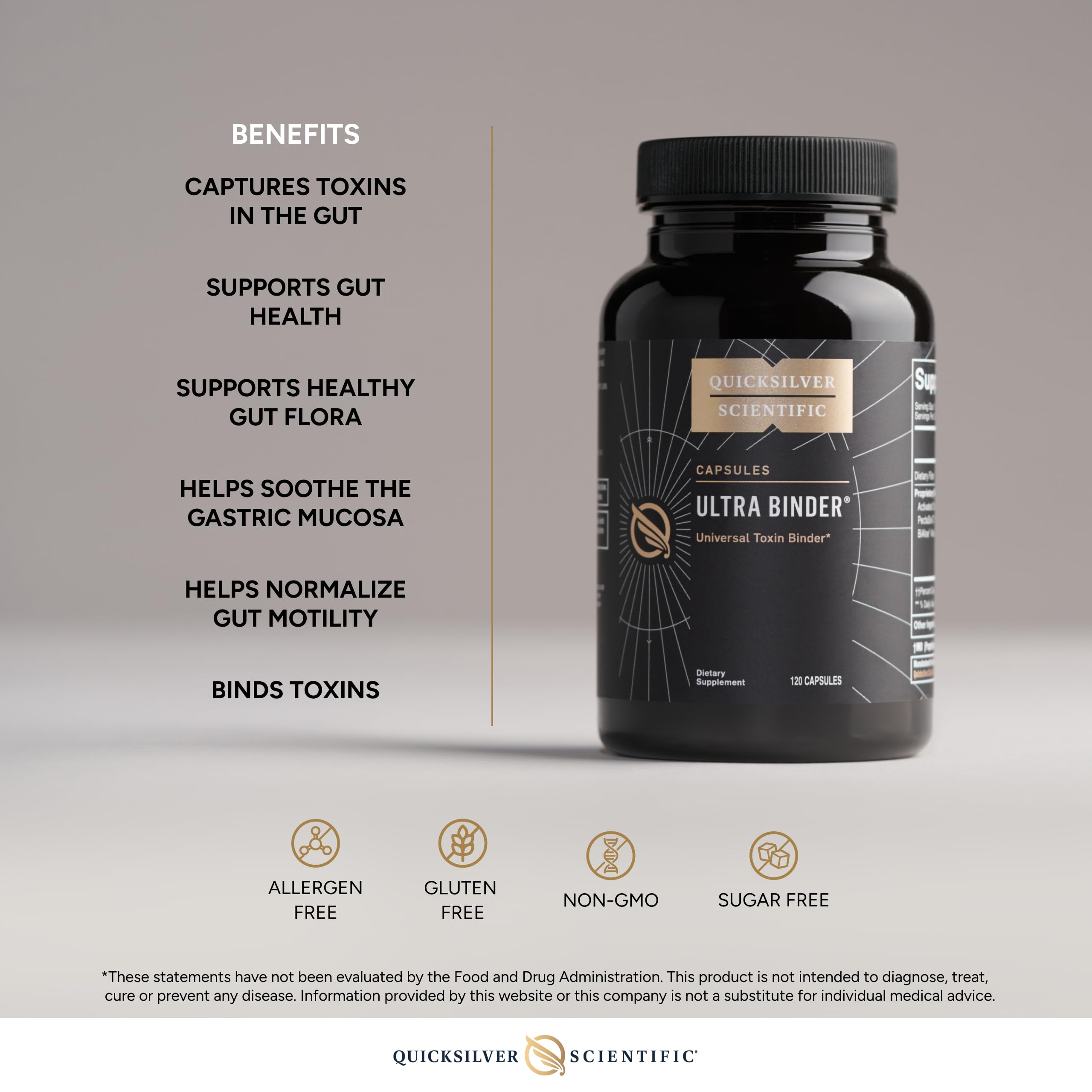 Quicksilver Scientific Ultra Binder - Multi Toxin Binder with Bentonite Clay Powder, Zeolite Detox & Charcoal - Supplement for Gut Support & The Body's Toxin Removal Process (120 Capsules) Quicksilver ScientificBuy Supplements Australia