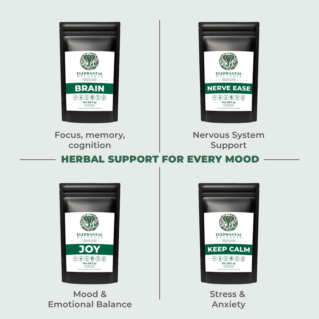 Elephantal Wellness Premium Brain Herbal Tea | Nootropic Focus & Mental Clarity with Ginkgo, Bacopa, Gotu Kola & Rosemary | Non-GMO, Caffeine-Free Coffee Alternative, Handmade Loose Leaf Blend, 2oz Loose Leaf, 20 Servings Elephantal WellnessBuy Supplements Australia