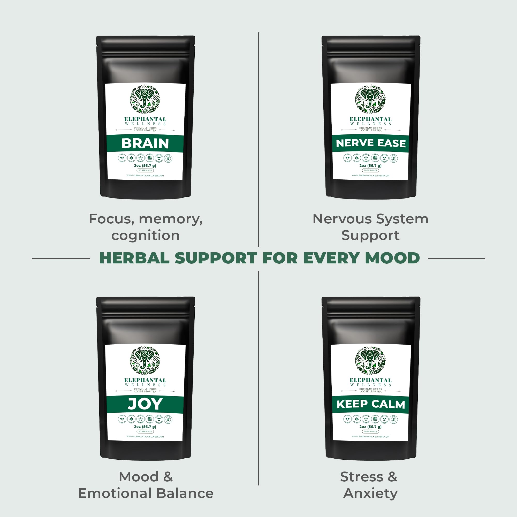 Elephantal Wellness Premium Brain Herbal Tea | Nootropic Focus & Mental Clarity with Ginkgo, Bacopa, Gotu Kola & Rosemary | Non-GMO, Caffeine-Free Coffee Alternative, Handmade Loose Leaf Blend, 2oz Loose Leaf, 20 Servings Elephantal WellnessBuy Supplements Australia
