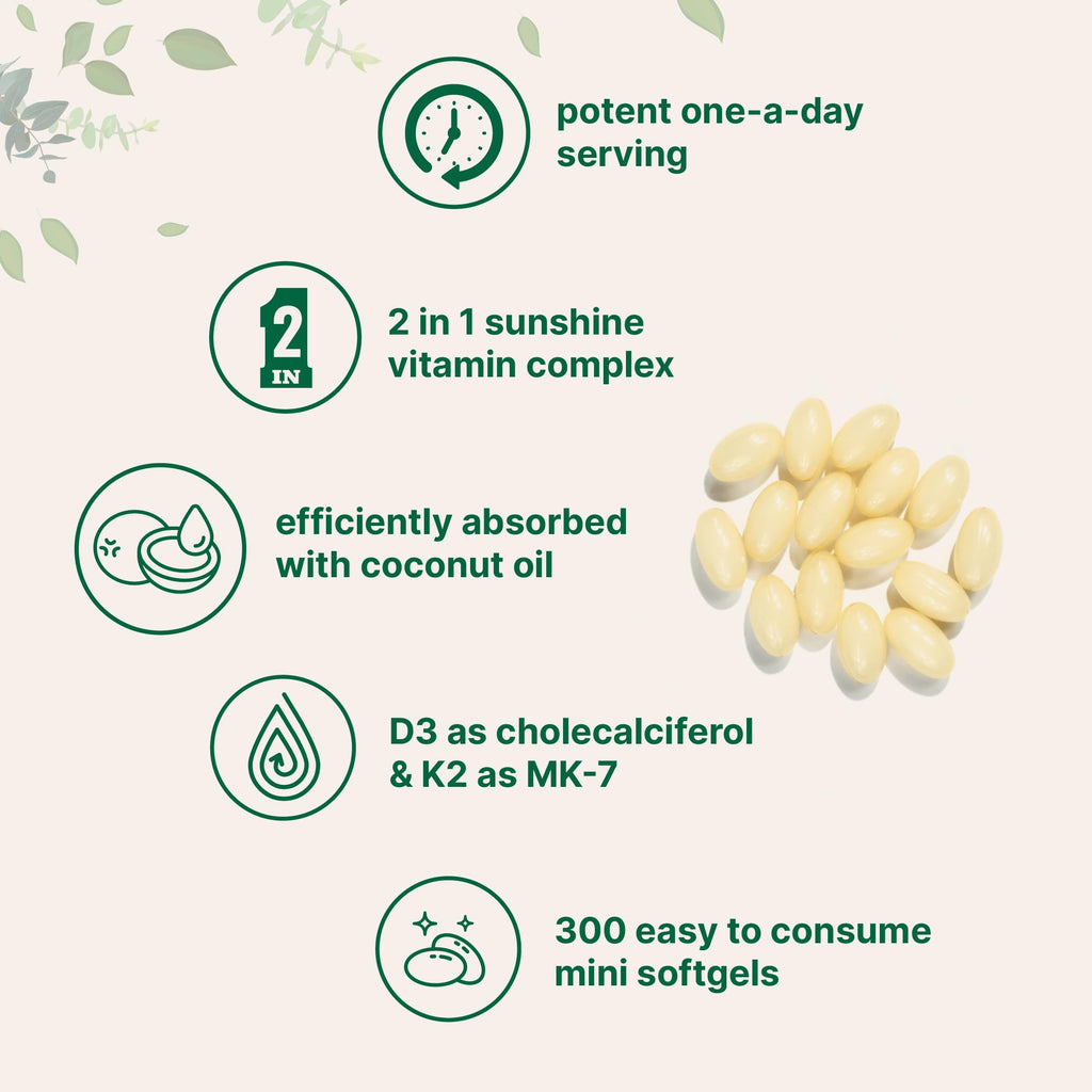 Vitamin D3 5000 IU Plus K2 (MK-7) 100 mcg, 300 Virgin Coconut Oil Softgels Micro IngredientsBuy Supplements Australia