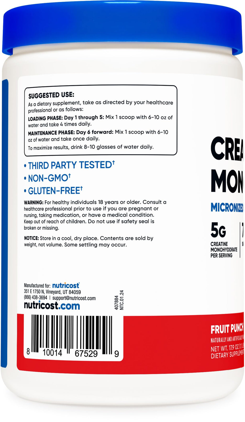 Nutricost Creatine Monohydrate Powder (Fruit Punch, 500 Gram) NutricostBuy Supplements Australia