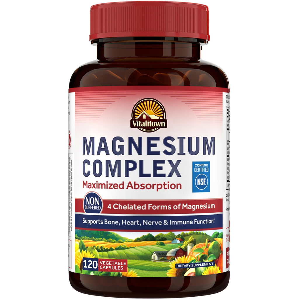 Vitalitown Magnesium Complex Supplement 500mg - NSF Certified Magnesium Glycinate, Malate, Taurate & Citrate - Chelated High Absorption & Gentle on Stomach