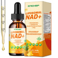 Liposomal NAD+ supplement bottle and packaging with dropper on a white background