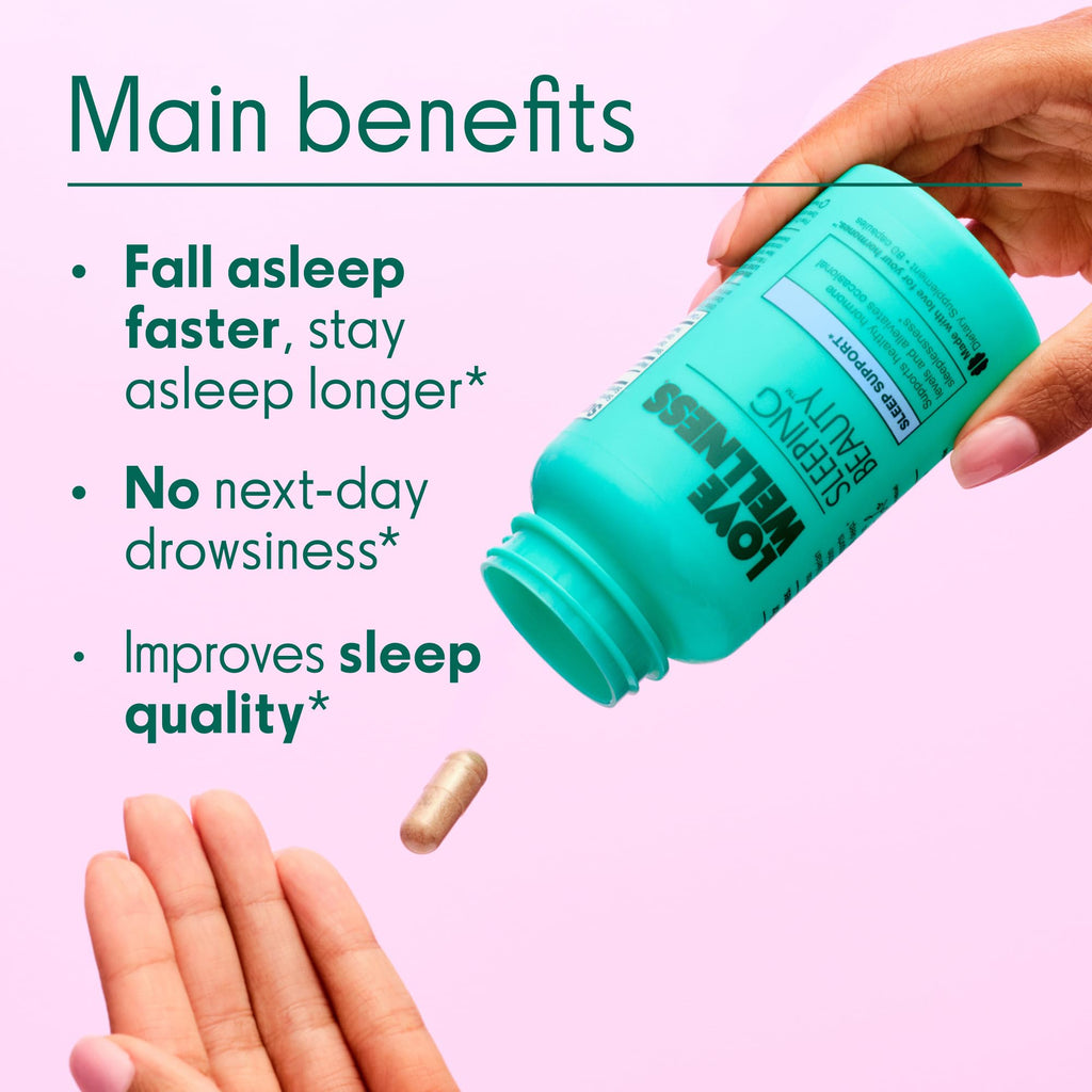 Love Wellness Sleeping Beauty | Sleep Support with Melatonin, Magnesium & L-Theanine | Promotes Restful Sleep, Relaxation & Calmness | Organic Valerian Root Powder & Lemon Balm | 60 Count Love WellnessBuy Supplements Australia