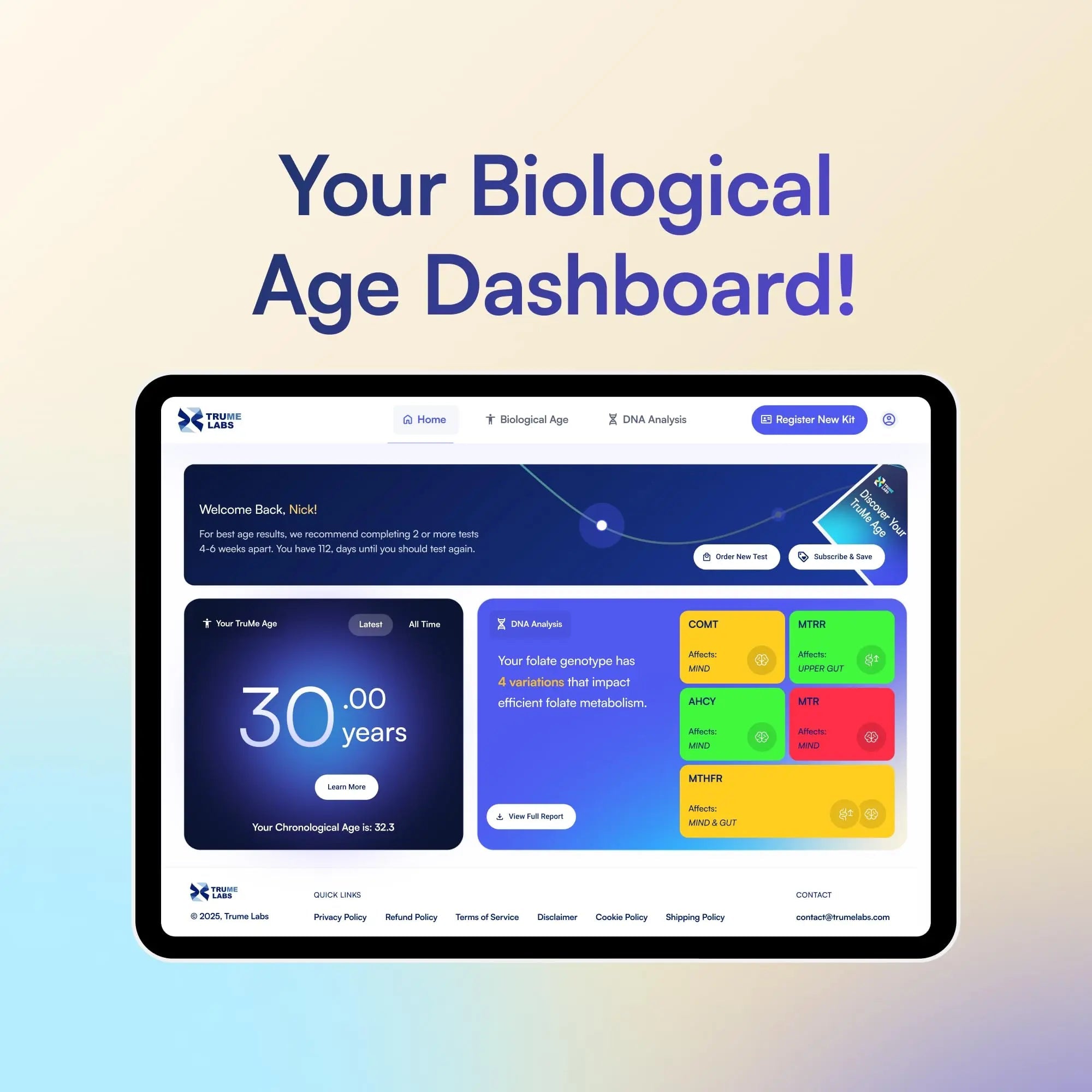TruMe Labs Biological Age at-Home Test Kit (Saliva) – Biological Age Estimate + Peer Percentile Comparison, 10-Page Action Plan, Results in 1–2 Weeks. TruMe LabsBuy Supplements Australia