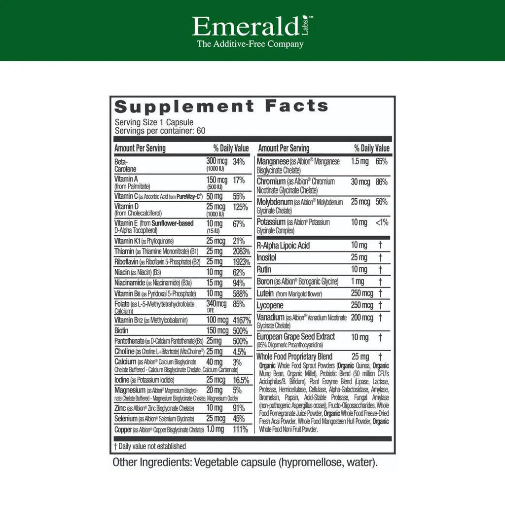 EMERALD LABS Complete 1-Daily Multi - Complete Multivitamin for Men & Women with Vitamin C, Methylated Folate, Whole-Food Blend & More EMERALD LABS