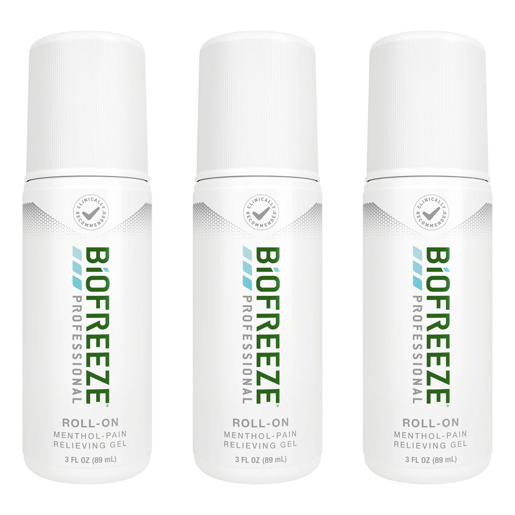 Biofreeze Professional Pain Relief Roll On, Travel Size Arthritis Discomfort Reliever, Fast Acting & Long Lasting Formula, Cooling Menthol Gel 3 Fl Oz (Pack of 3) BiofreezeBuy Supplements Australia