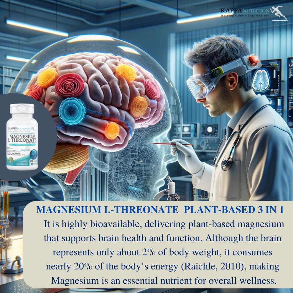 Kappa Nutrition Powered by Magbrain™ Magnesium L-Threonate Plant-Based, 420mg Elemental Magnesium (3 Capsules) from 2,253mg, 120 Vegan Capsules, Brain, Sleep & Muscle Support. KAPPA NUTRITIONBuy Supplements Australia