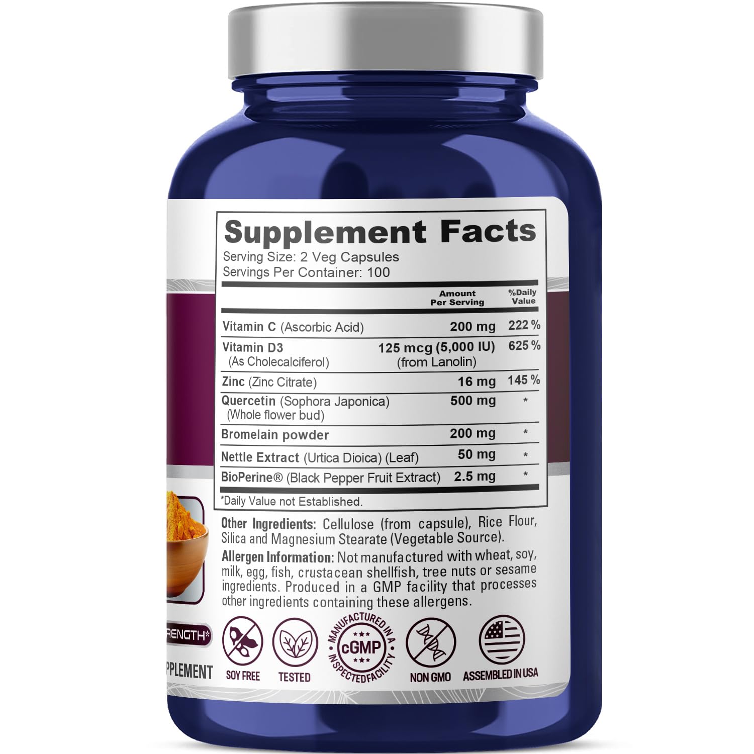 NusaPure Quercetin Complex: Bromelain, Vitamin C, Vitamin D3, Stinging Nettle, Zinc | 200 Veggie Caps (Non-GMO, Bioperine) NusaPureBuy Supplements Australia