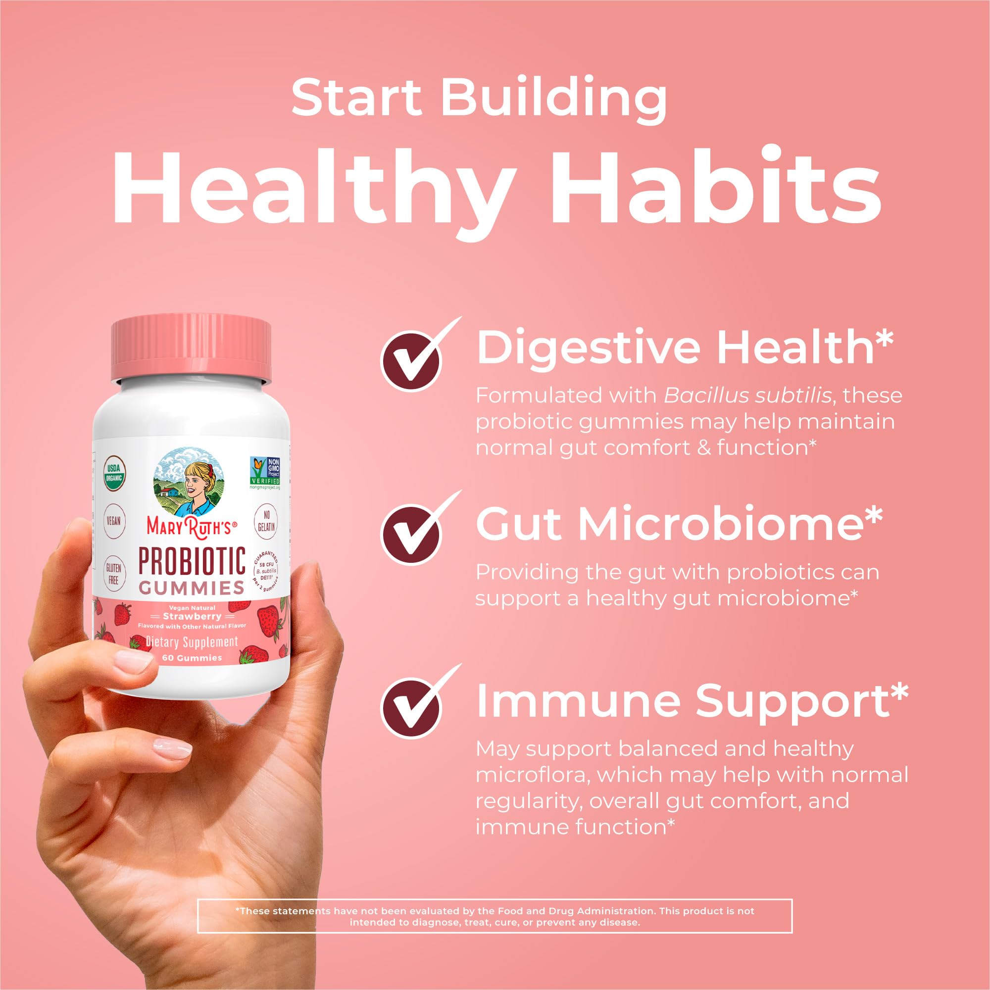 MaryRuth Organics USDA Organic Probiotic Gummies |Probiotics forWomen & Men Digestive Health & Gut Comfort Supplement 5 Billion CFU | Immune & Digestive Support | Vegan | Non-GMO | 60 Count MARYRUTH'SBuy Supplements Australia