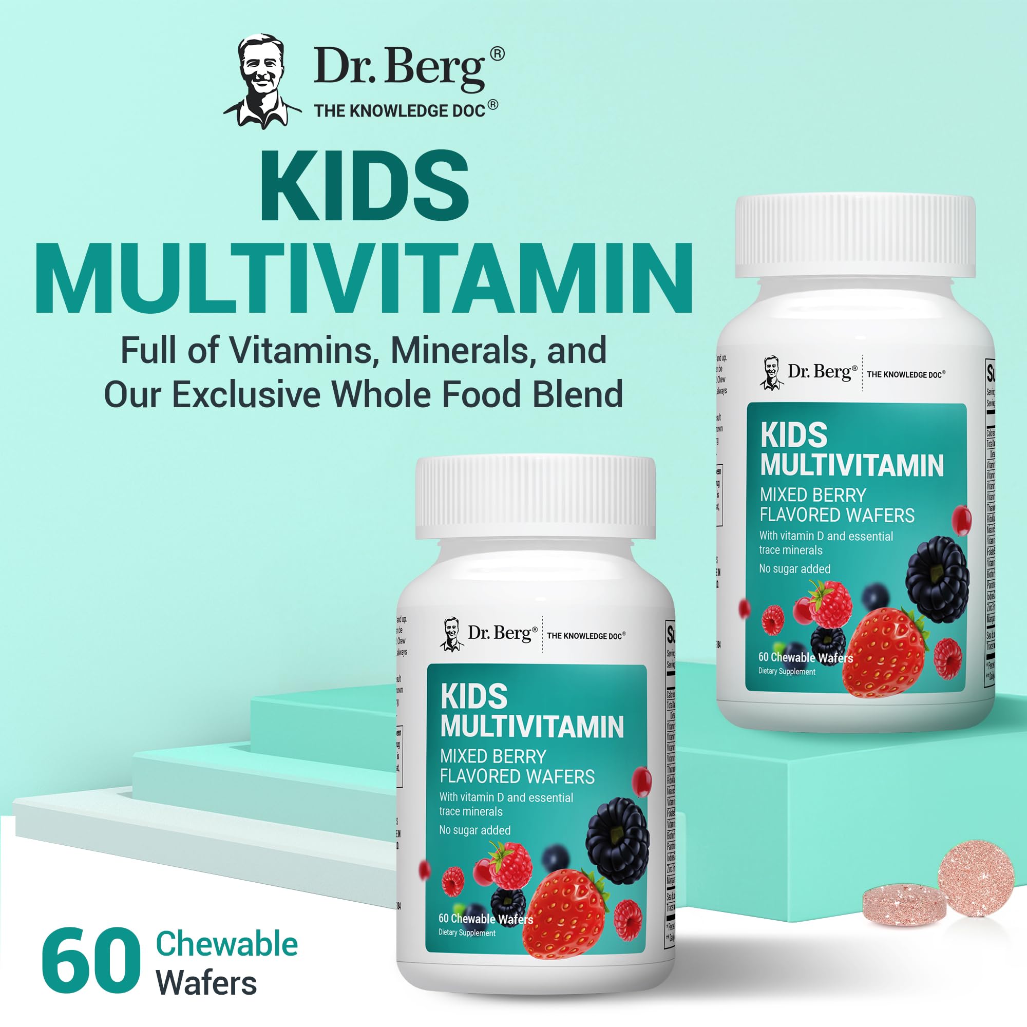 Dr. Berg Kids Chewable Multivitamins (NOT Sweetened w/Sugar) - Daily Multivitamin for Kids that Includes 20 Nutrients & Trace Mineral Complex - Mixed Berry Chewable Vitamins for Kid - Red Wafers Dr. Berg NutritionalsBuy Supplements Australia