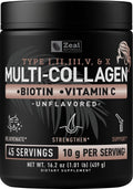 Zeal Naturals Multi Collagen Protein Peptides Powder Types I II III V X - Vitamin C, Biotin & Hyaluronic Acid - Hair, Skin & Nails - Marine, Bovine, Chicken & Eggshell - Unflavored, 45 Servings Zeal Naturals buy supplements Au