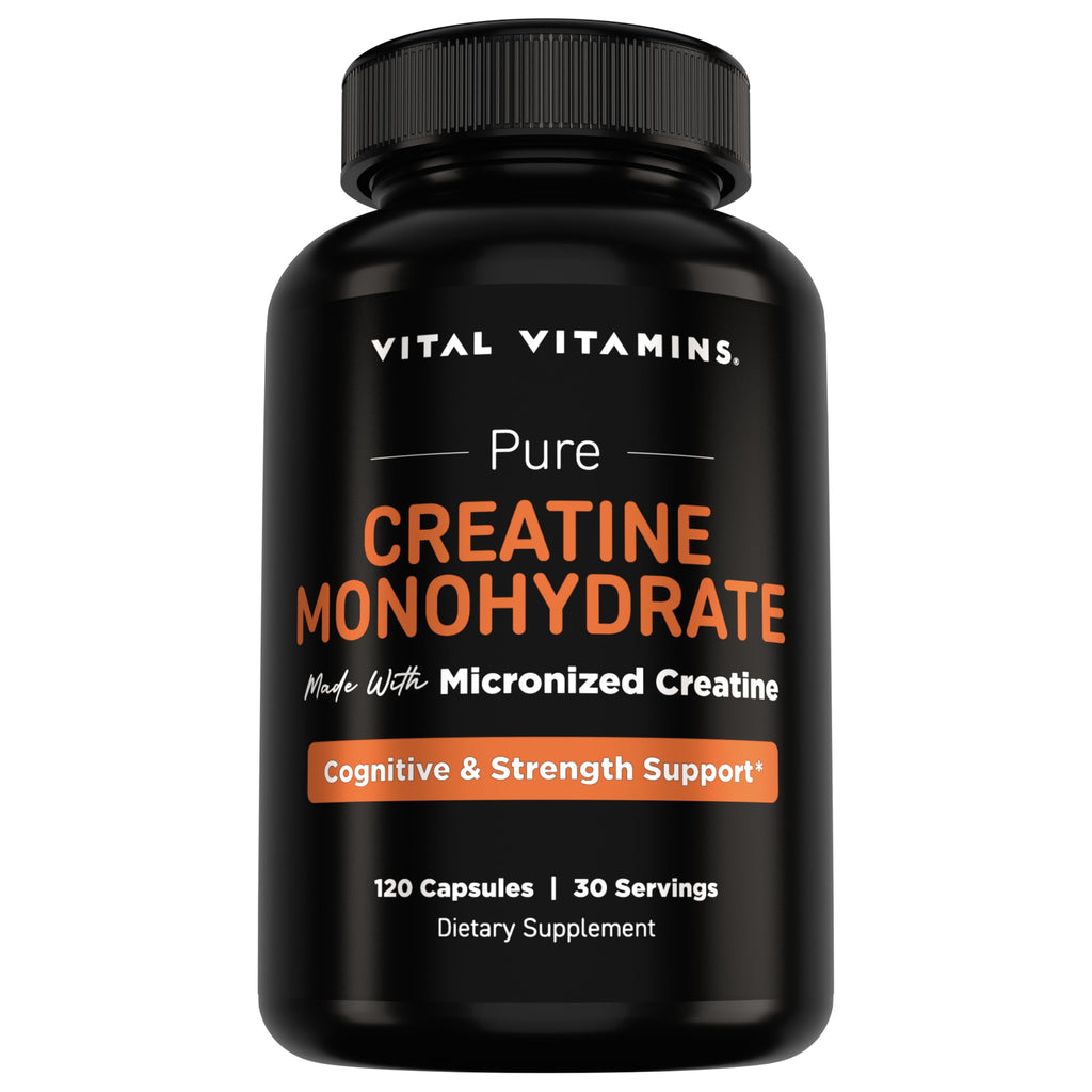 Vital Vitamins Creatine Monohydrate Pills for Women & Men - Micronized Creatine Capsules - Cognitive, Strength, Recovery Support - 3g (3000mg) per Serving - Vegan, Non-GMO, 120 Count Vital VitaminsBuy Supplements Australia